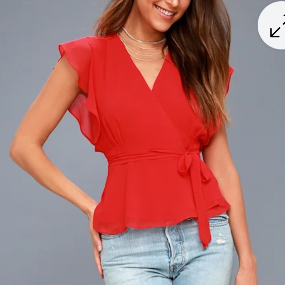 Lulus Fit For Flaire Red Ruffle Wrap Top